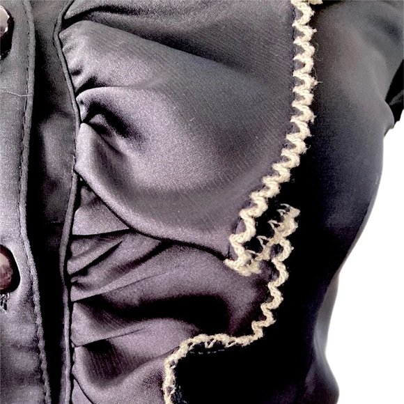 TEMT dark navy satiny puff short sleeve Blouse Ruffle front - Picture 4 of 8